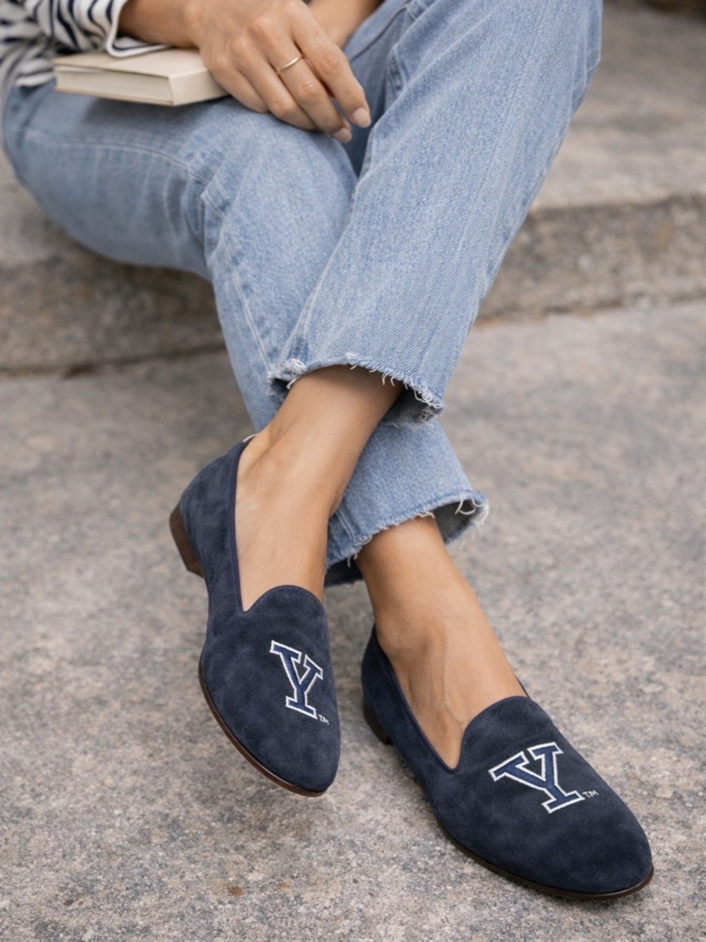 JP Crickets Yale University Blue Suede Loafer